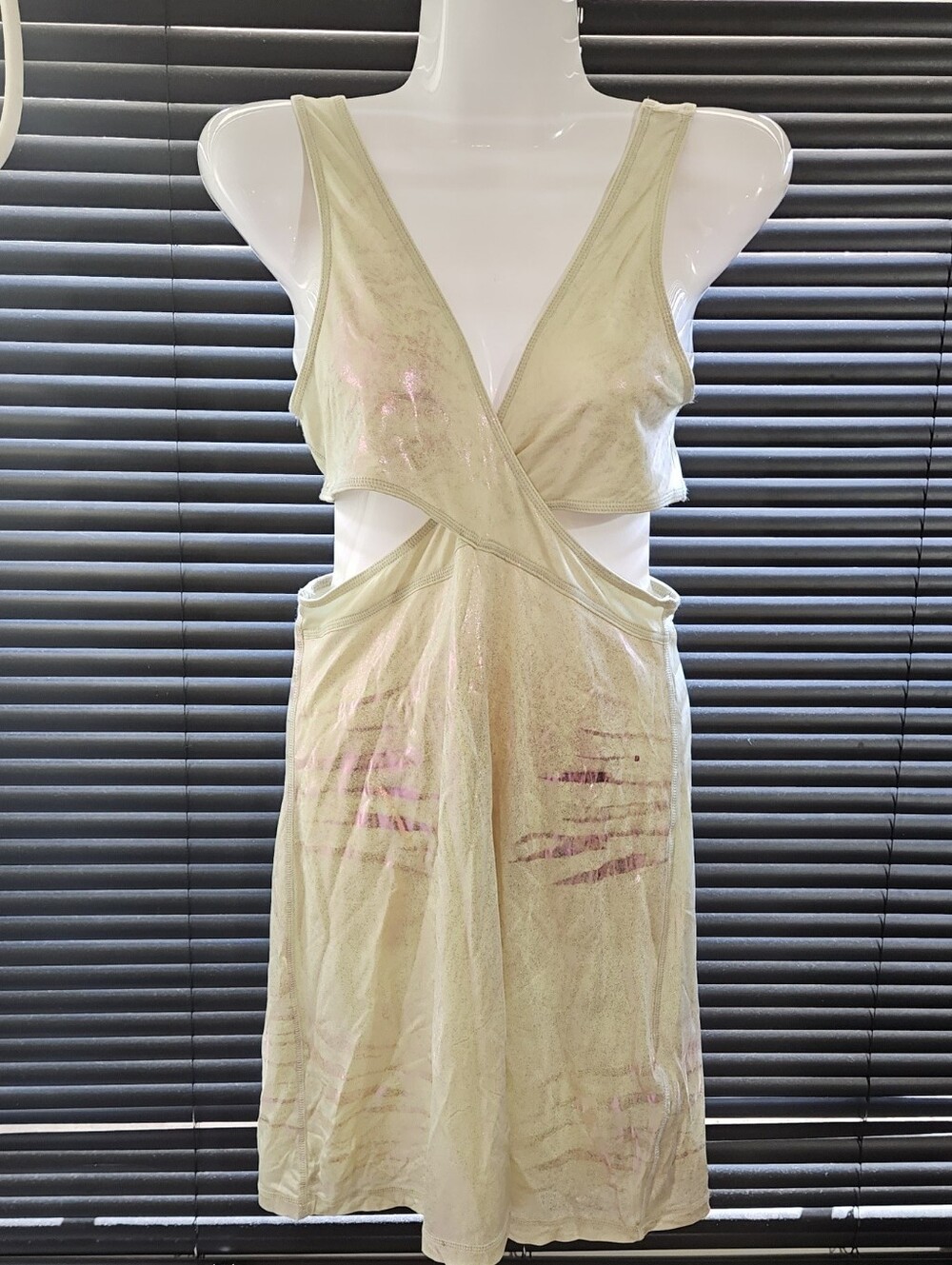 Diesel D Farfy Logo Cream Purple Iridescent Metallic Cutout V-Neck Mini Dress S - Picture 4 of 11